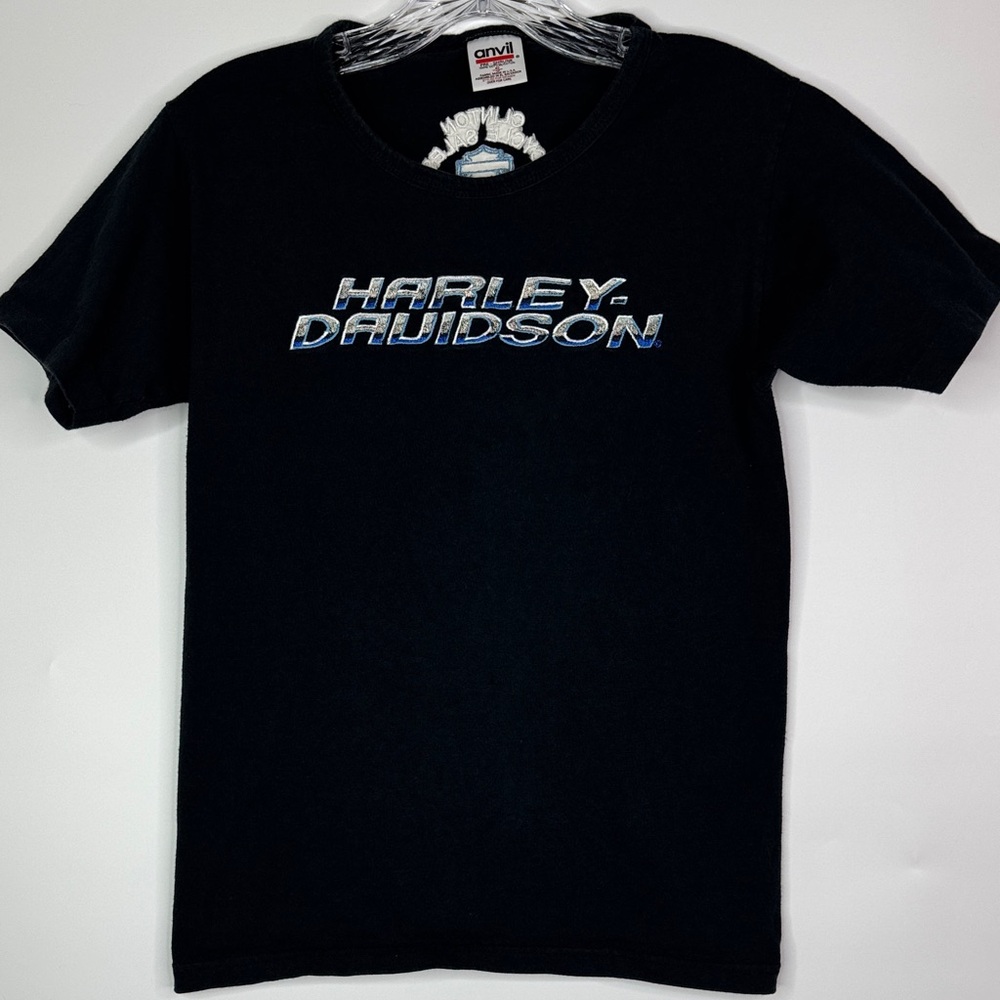 Vintage Harley Davidson Chrome Graphic Logo Black Tshirt Size Small